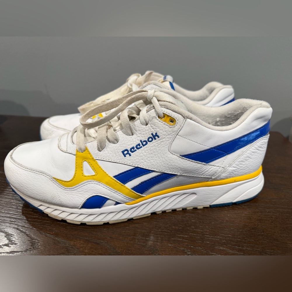 Men’s Reebok ERS Racer Sneakers - White, Blue & Yellow - Size 10.5